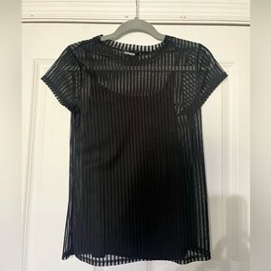 Express Black Ribbed Cap Sleeve Blouse